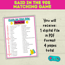 Load image into Gallery viewer, 90s Games | 90s Birthday Games | 90s | 90s Party Games | Printable Games | Retro Party Games | 1990s Party Games | 90s Trivia | Throwback
