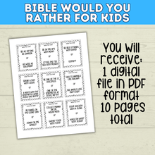 Load image into Gallery viewer, Bible Games for Kids | Would You Rather Bible Edition for Kids | Church Games | Digital Download | Bible Trivia | Sunday School Games
