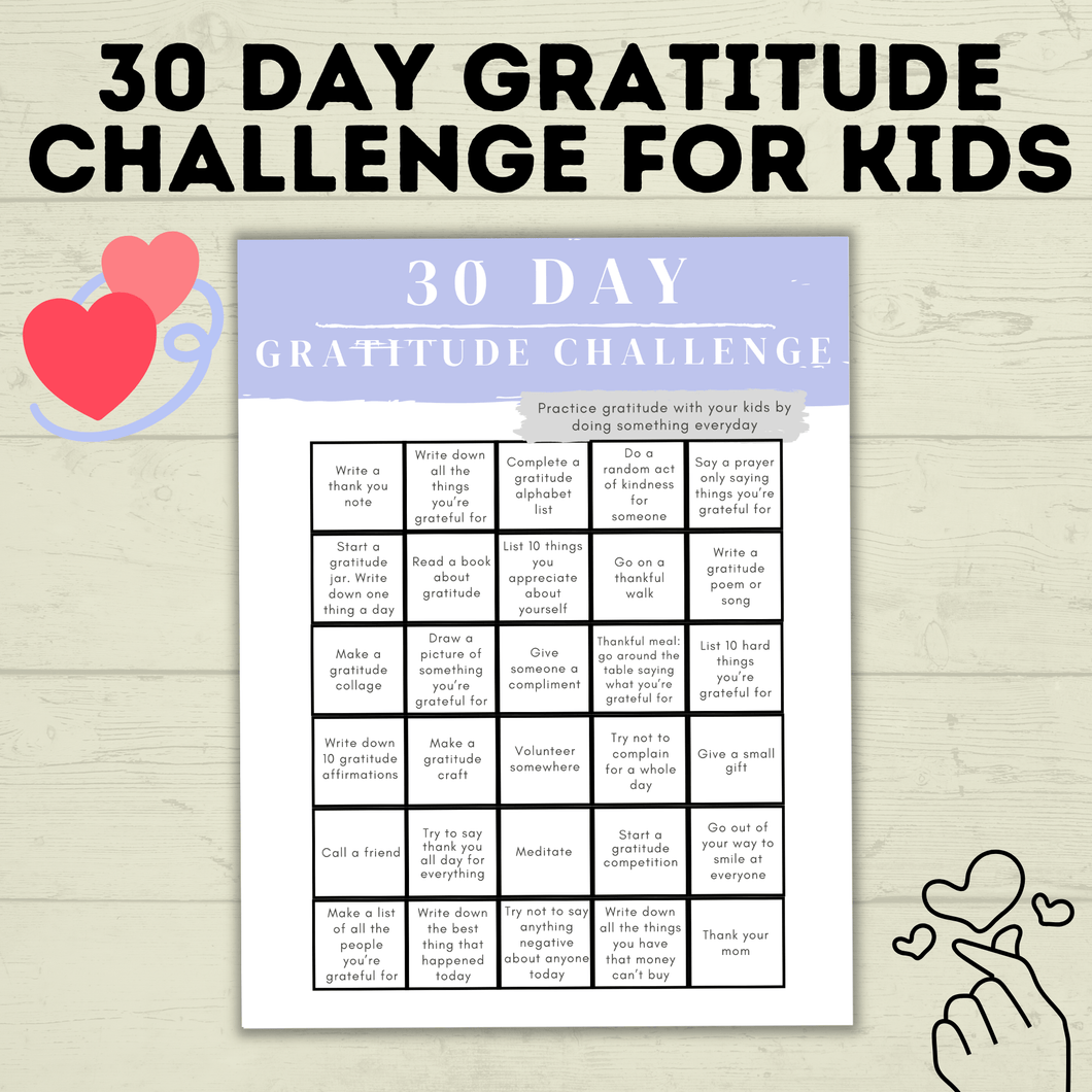 Gratitude Challenge for Kids | Gratitude Activity | Thankfulness Activity | Thankful | Kids Activity | Kids Printable | Thanksgiving