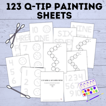 Load image into Gallery viewer, Counting Activity | Toddler Counting Printable | Toddler Activity | Q Tip Painting 123 and Counting Printable | Preschool Craft
