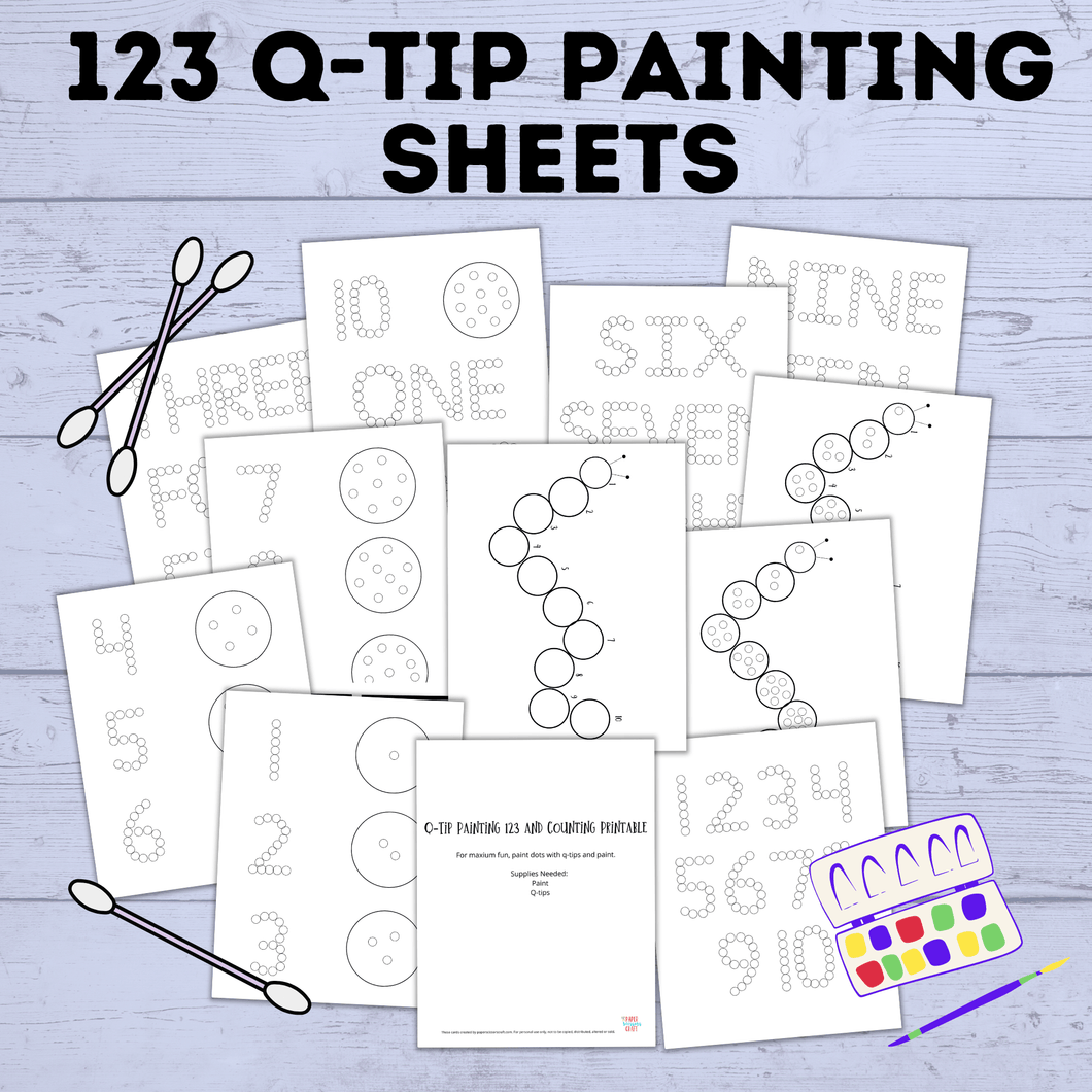 Counting Activity | Toddler Counting Printable | Toddler Activity | Q Tip Painting 123 and Counting Printable | Preschool Craft