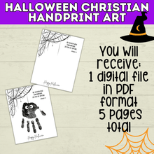 Load image into Gallery viewer, Halloween Christian Handprint Art for Kids | Bible Halloween Art | Handprint Art for Kids | Handprint Crafts | Halloween Handprint Crafts

