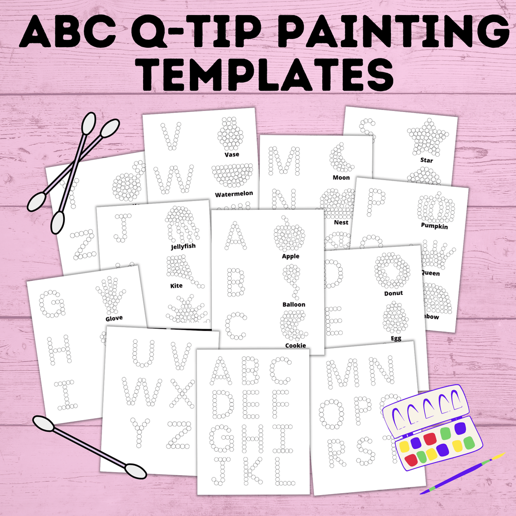 ABC Q-Tip Painting Printable | ABC Printable | Preschool Craft | Preschool Activity | Toddler Craft | Toddler Activity | Learn ABCs