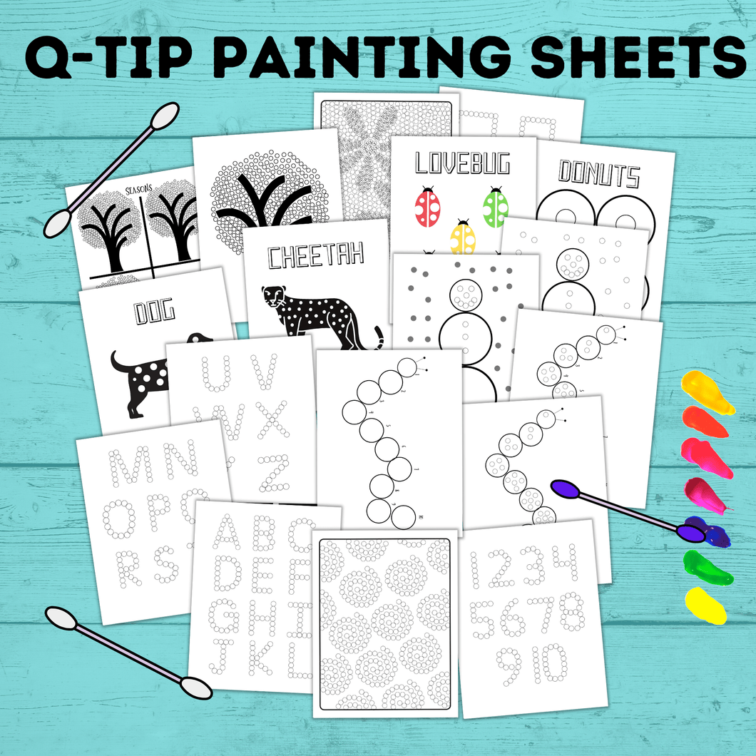 Q-Tip Painting Templates for Kids | Paint with Kids Craft | Preschool Crafts | Kids Crafts | Craft Template | Preschool Activity | Preschool