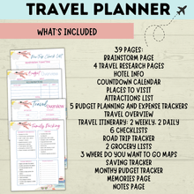 Load image into Gallery viewer, Travel Planner for the Whole Family | Family Planner | Budget Planner | Travel Calendar | Travel Itinerary | Travel Research | PDF download
