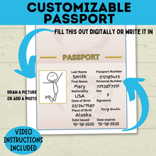 Load image into Gallery viewer, Customizable Passport | Design Your Own Passport | Passport Craft | Kids Crafts | Craft Template | Travel Craft | Passport Book | Kids
