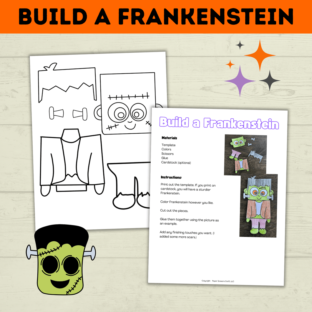 Frankenstein Craft for Kids | Halloween Craft | Halloween Activities | Halloween Printables | Build a Frankenstein | Monster Craft