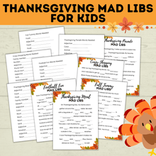 Load image into Gallery viewer, Thanksgiving Mad Libs for Kids | Thanksgiving Games | Kids Games | Thanksgiving Activities | Thanksgiving Printables | Family Games
