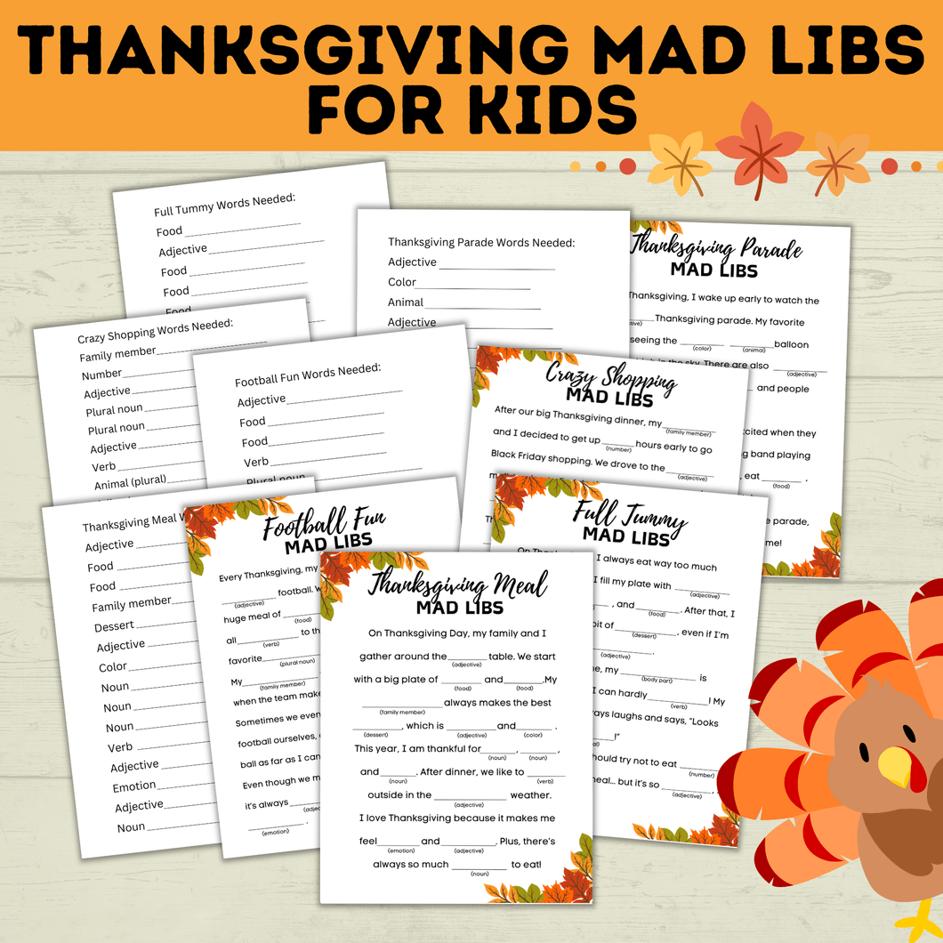 Thanksgiving Mad Libs for Kids | Thanksgiving Games | Kids Games | Thanksgiving Activities | Thanksgiving Printables | Family Games