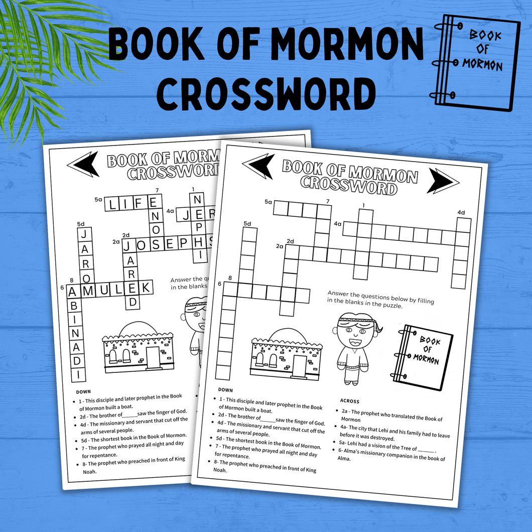 Book of Mormon Crossword for Kids | Book of Mormon Activity | Book of Mormon Printables | Primary | Family Home Evening | Sunday School