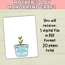 Load image into Gallery viewer, Mom Handprint Craft | Mother&#39;s Day Handprint Art | Handprint Art Craft | Handprint Flower | Flower Craft | Handprint Keepsake
