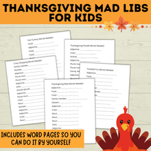 Load image into Gallery viewer, Thanksgiving Mad Libs for Kids | Thanksgiving Games | Kids Games | Thanksgiving Activities | Thanksgiving Printables | Family Games
