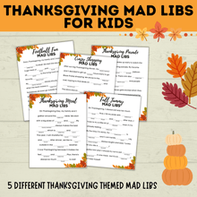 Load image into Gallery viewer, Thanksgiving Mad Libs for Kids | Thanksgiving Games | Kids Games | Thanksgiving Activities | Thanksgiving Printables | Family Games
