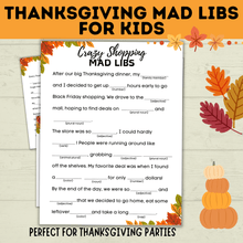 Load image into Gallery viewer, Thanksgiving Mad Libs for Kids | Thanksgiving Games | Kids Games | Thanksgiving Activities | Thanksgiving Printables | Family Games
