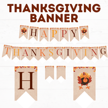 Load image into Gallery viewer, Happy Thanksgiving Banner Printable | Thanksgiving Banner File | Fall Banner | Fall Decor | Thanksgiving Garland | PDF Printable Banner
