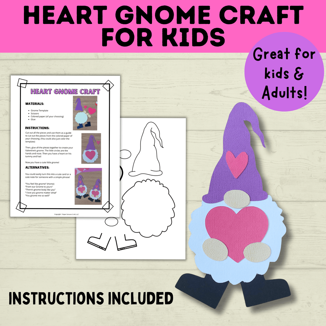 Gnome Craft for Kids | Adult Crafts | Valentine's Day Craft | Kids Crafts | Heart Template | Toddler Craft | Gnome template | Valentine's