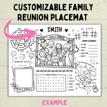 Load image into Gallery viewer, Family Reunion Activity Sheet | Family Reunion Placemat | Family Activity | Family Game | Customizable placemat | Kids Activity Sheet
