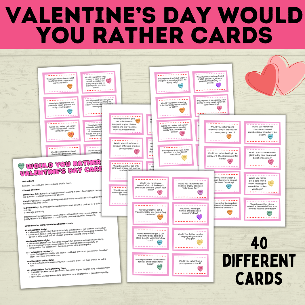 Would you rather for kids | Kids games | Valentine's day Games | Party Games | Classroom Games | Kids Activities | Kids Cards | PDF