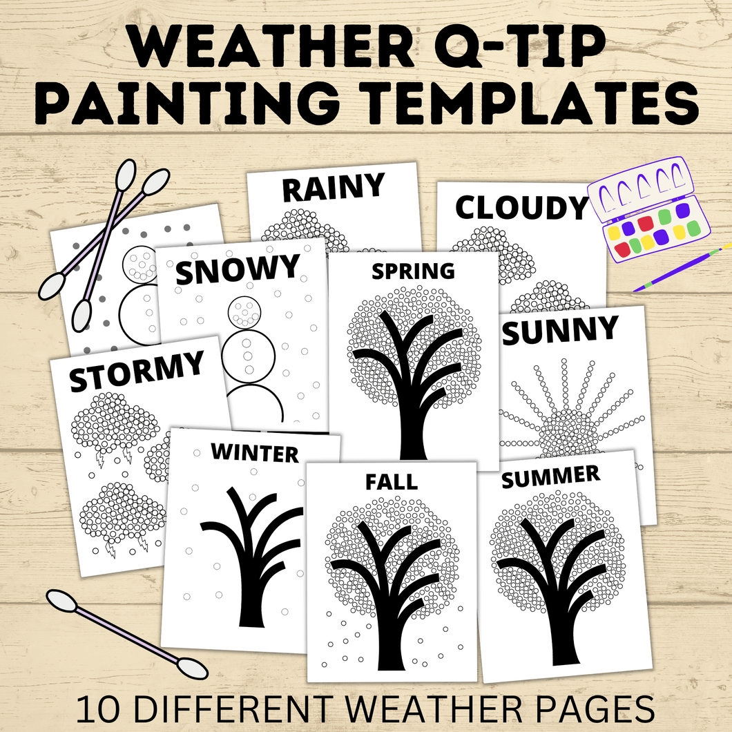 Q Tip Painting Weather Printable | Preschool Activity PDF | Preschool Craft | Weather Activities | Preschool Lesson | Preschool Activities