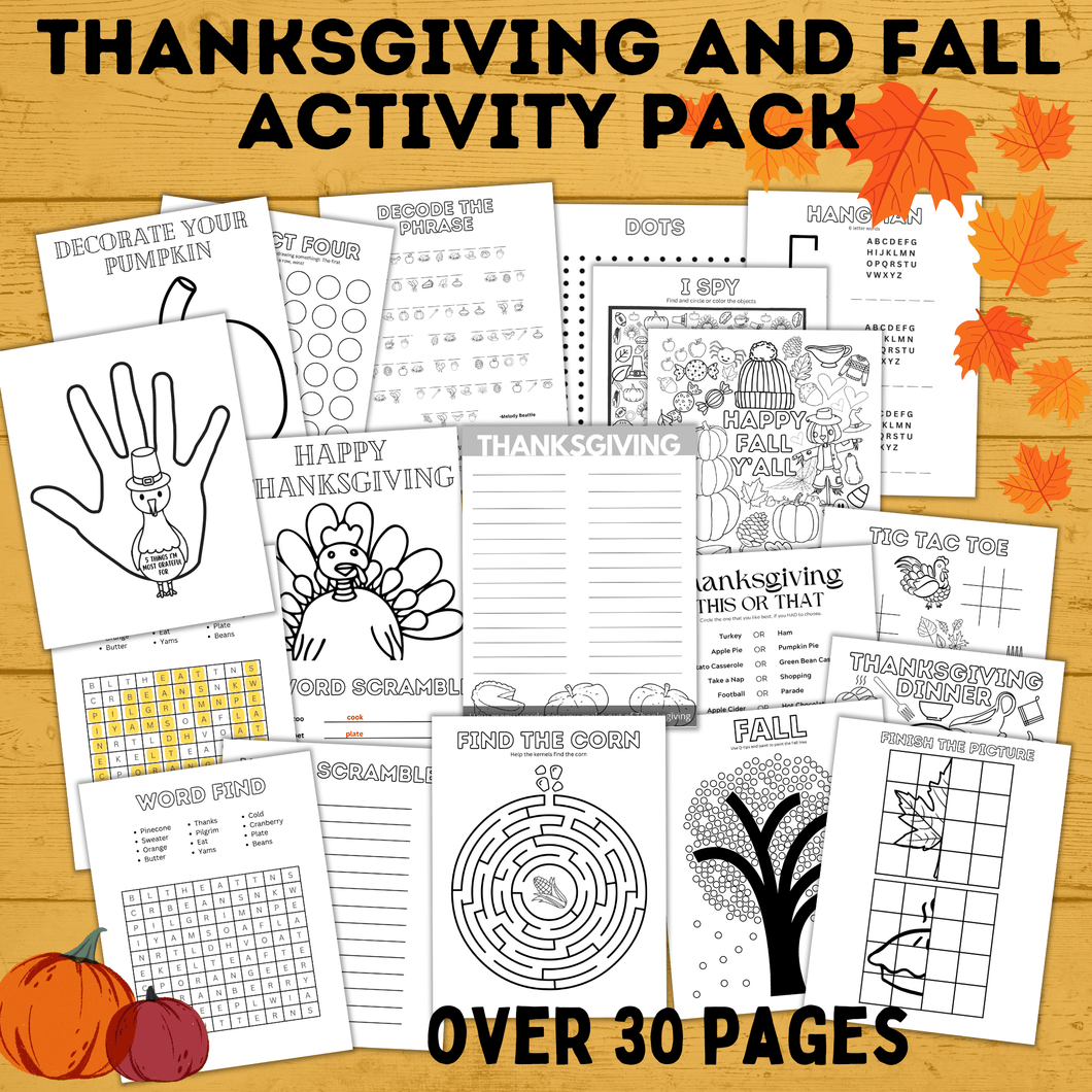 Thanksgiving and Fall Activity Pack for Kids | Fall Activity Pack | Thanksgiving Activity Pack | Thanksgiving Printables | Fall Printables