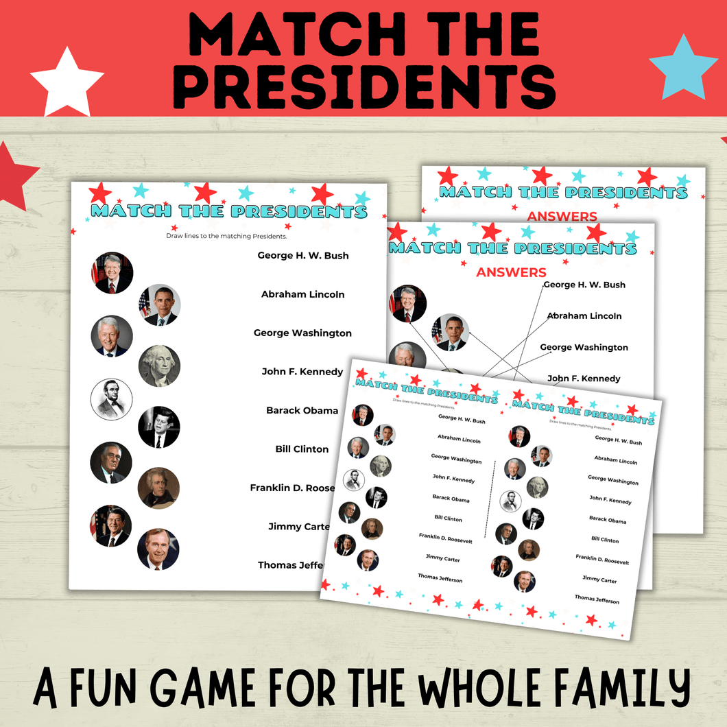 Match the President Game | Kids Games | 4th of July Games | Classroom Games | History Games | Independence Day | Kids Printables