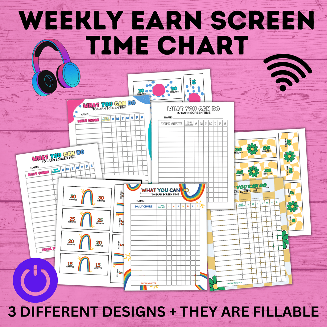 Weekly Earn Screen Time Chart for Kids | Screen Time Chart | TV Chart | Cell Phone Chart | Electronic Chart | Chore Chart | Kids Chart
