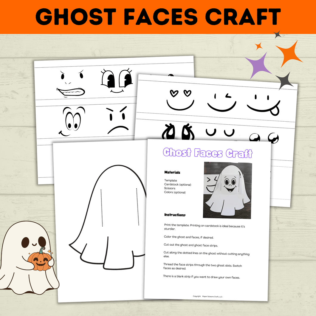 Ghost Craft | Ghost Faces Craft | Halloween Craft | Kids Craft | Craft Template | Ghost Activity | Halloween Printables for kids | Party