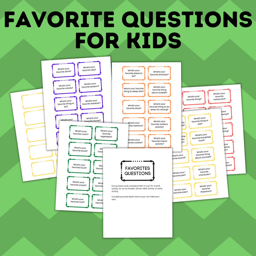 What's Your Favorite Questions for Kids Cards | Question Cards for Kids | Kid's Favorites