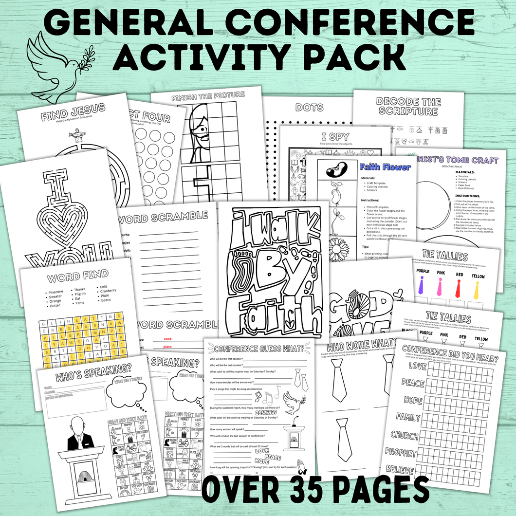 General Conference Activity Pack for Kids | Activity Pages for Kids | Kids Printables | Conference Printables | PDF download | Church