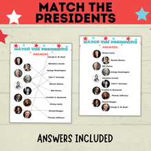 Load image into Gallery viewer, Match the President Game | Kids Games | 4th of July Games | Classroom Games | History Games | Independence Day | Kids Printables
