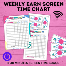 Load image into Gallery viewer, Weekly Earn Screen Time Chart for Kids | Screen Time Chart | TV Chart | Cell Phone Chart | Electronic Chart | Chore Chart | Kids Chart
