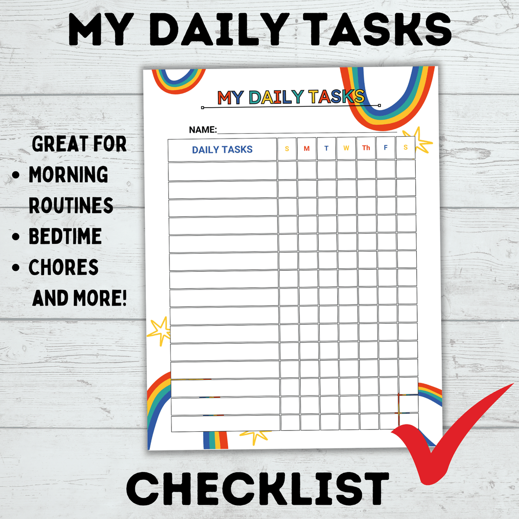 My Daily Task Sheets | Kids Checklist | Daily Routine Checklist | Bedtime Routine | Daily Chore Checklist | Weekly Checklist |