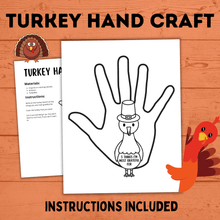 Load image into Gallery viewer, Thanksgiving Turkey Hand Craft | Fall Craft | Thanksgiving Craft | Turkey Craft | Preschool Craft | Gratitude Craft | Kids Craft |

