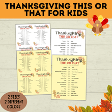 Load image into Gallery viewer, Thanksgiving This or That | Thanksgiving Game | Dinner Game | Party Game | Kids Activities | Kids Games | Thanksgiving Activity
