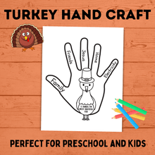 Load image into Gallery viewer, Thanksgiving Turkey Hand Craft | Fall Craft | Thanksgiving Craft | Turkey Craft | Preschool Craft | Gratitude Craft | Kids Craft |
