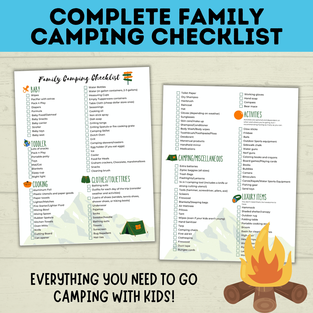 FREE Camping Check List Camping Checklist | Complete Family Camping Checklist | Family Activities | Camping Printable | Kids Printable | kids Checklist