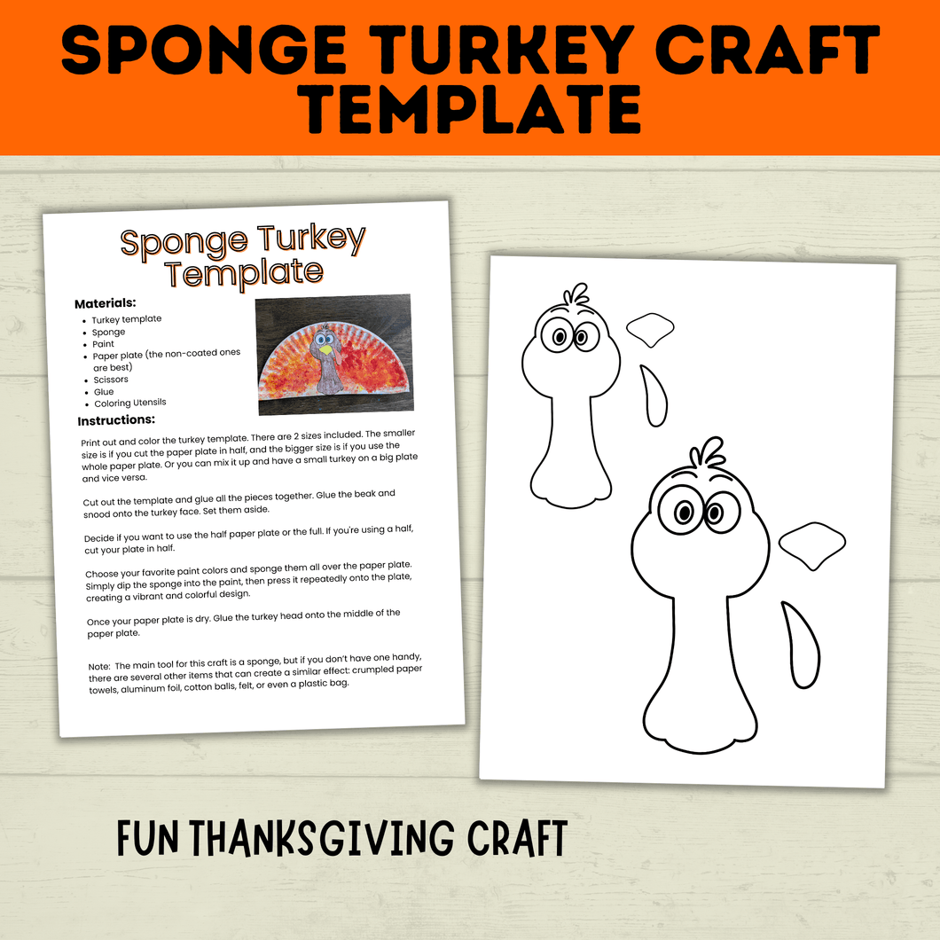 Turkey Craft | Thanksgiving Craft | Sponge Turkey Craft for kids | party Crafts | Classroom Crafts | Thanksgiving Printables | Turkey