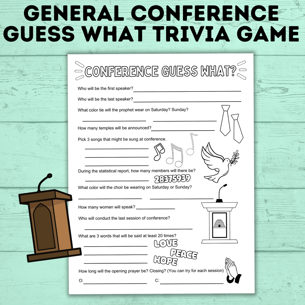 General Conference Guessing Game for Kids | General Conference Trivia for Kids | General Conference Activities | Kids Printables