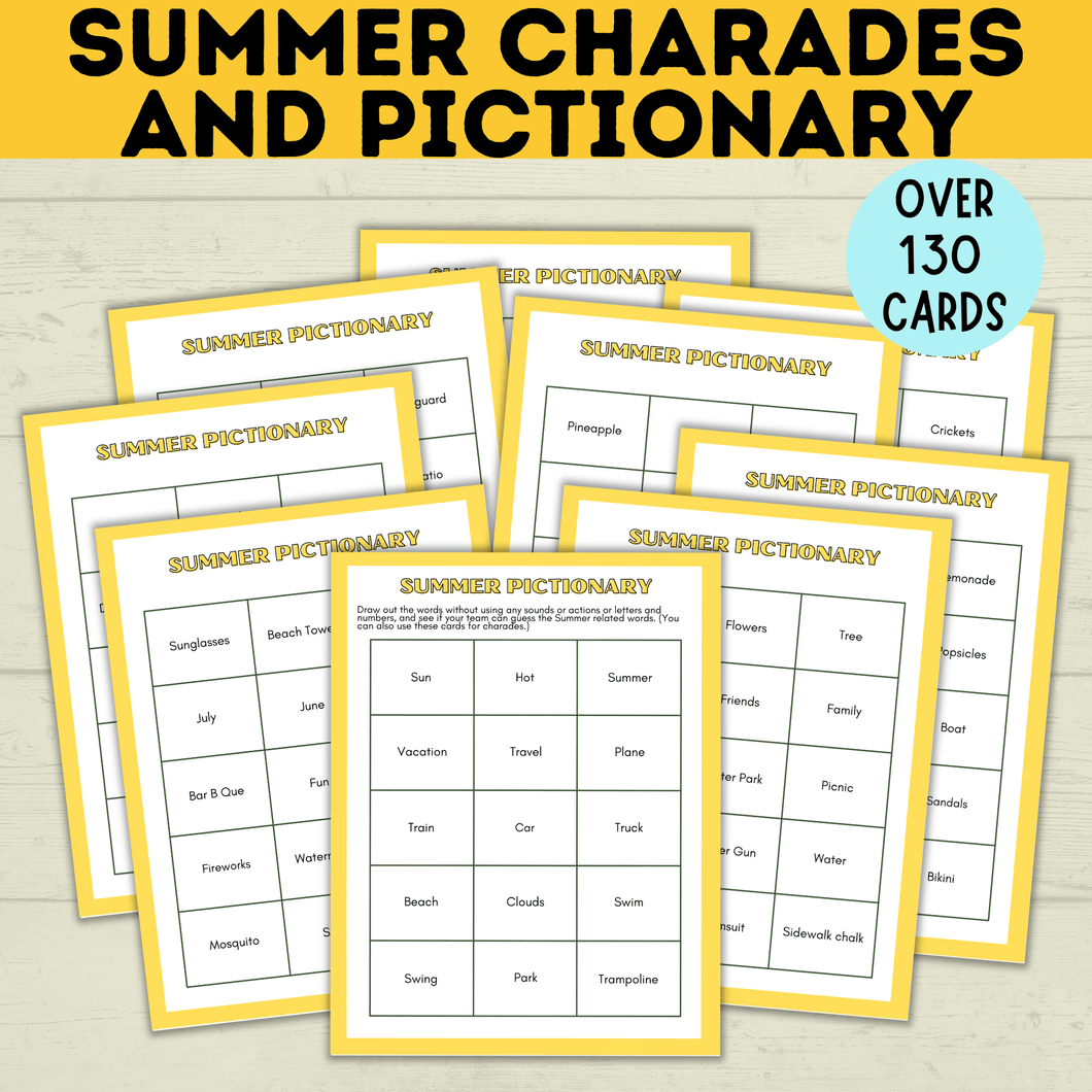 Summer Pictionary for Kids and Family | Summer Charades | Summer Activities | Party Activities | Party Games | Kids Games | Summer Games