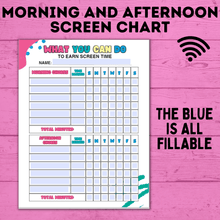 Load image into Gallery viewer, Morning and Afternoon Screen Time Reward Chart for Kids | Chore Chart for Kids | Screen Time Checklist | TV Time | Kids Chart | Computer
