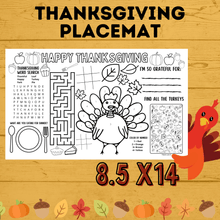 Load image into Gallery viewer, Thanksgiving Place Mat for Kids 8.5 x 14 Size | Kids Activity Sheet | Thanksgiving Activity Sheet | Thanksgiving Games | PDF download
