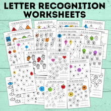 Load image into Gallery viewer, Letter Recognition Worksheets for Preschoolers and Toddlers | Toddler Worksheets | Preschool Worksheets | ABC activities | PDF download
