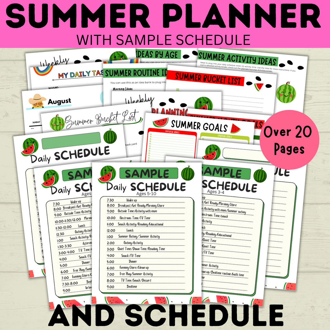 Summer Planner | Summer Schedule | Summer Activities | Summer Printable | Summer Fun | Chore Chart | Sample Schedule | Activity Ideas