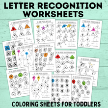 Load image into Gallery viewer, Letter Recognition Worksheets for Preschoolers and Toddlers | Toddler Worksheets | Preschool Worksheets | ABC activities | PDF download
