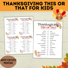 Load image into Gallery viewer, Thanksgiving This or That | Thanksgiving Game | Dinner Game | Party Game | Kids Activities | Kids Games | Thanksgiving Activity
