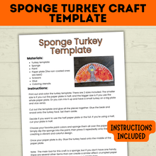 Load image into Gallery viewer, Turkey Craft | Thanksgiving Craft | Sponge Turkey Craft for kids | party Crafts | Classroom Crafts | Thanksgiving Printables | Turkey
