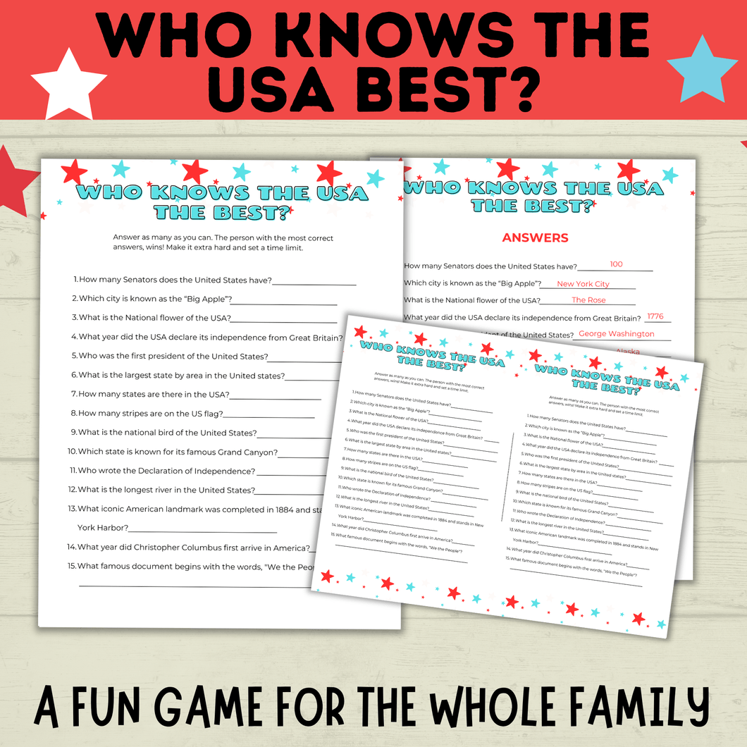 USA Trivia | 4th of July Game | Who Knows the USA Best? | USA Game | Kids Game | Party Game | History Game | 4th of July Trivia | History