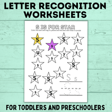 Load image into Gallery viewer, Letter Recognition Worksheets for Preschoolers and Toddlers | Toddler Worksheets | Preschool Worksheets | ABC activities | PDF download
