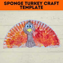 Load image into Gallery viewer, Turkey Craft | Thanksgiving Craft | Sponge Turkey Craft for kids | party Crafts | Classroom Crafts | Thanksgiving Printables | Turkey
