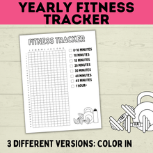 Load image into Gallery viewer, Kid&#39;s Fitness Tracker | Kid&#39;s Exercise Log | Exercise Chart for Kids | Family Exercise Tracker | Exercise Minutes | PE Tracker | Yearly
